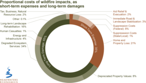 Donut diagram showing that nearly half the costs of wildfire are borne at the local level.